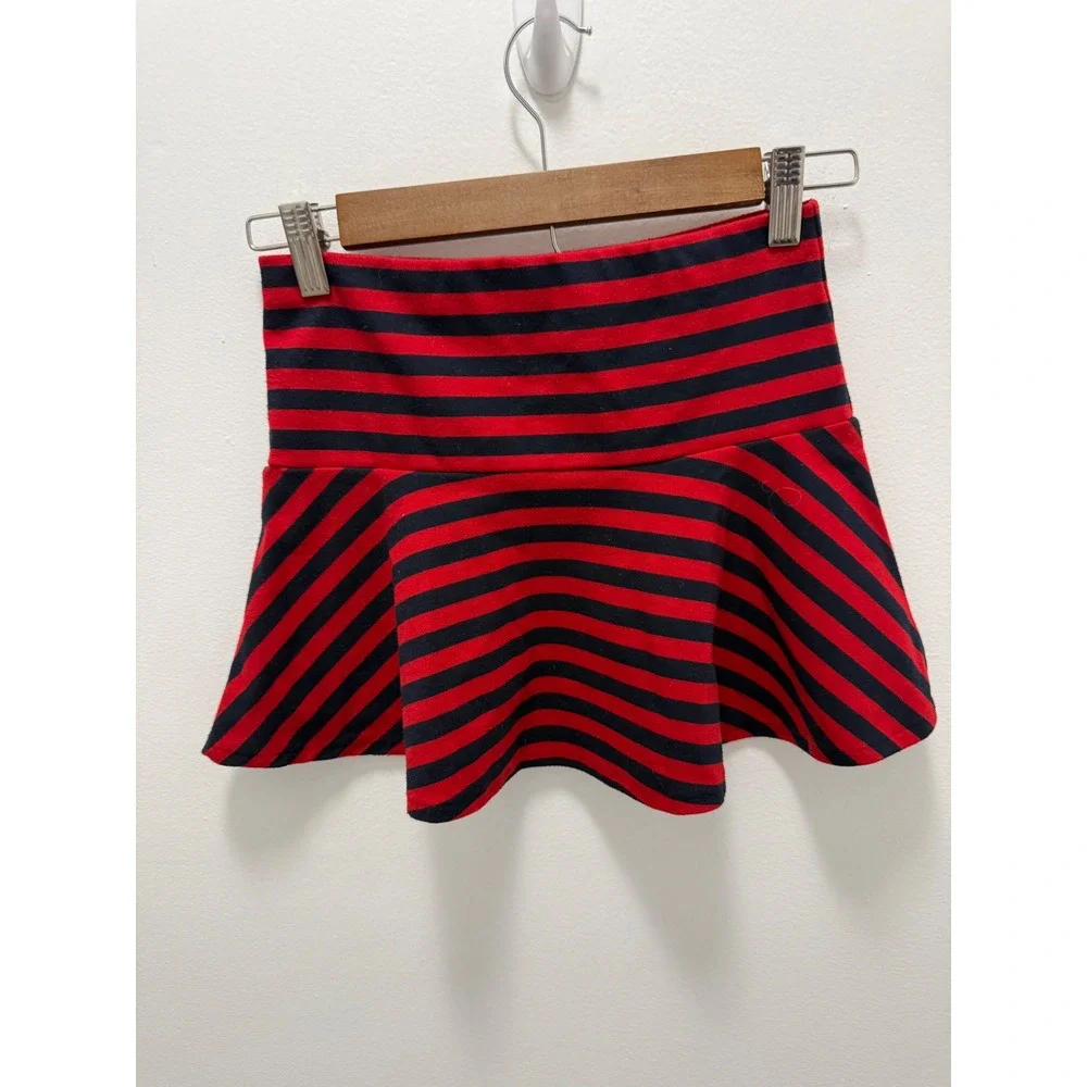 Polo Ralph Lauren Girls Red Navy Blue Striped Knit Skirt Size M 8-10